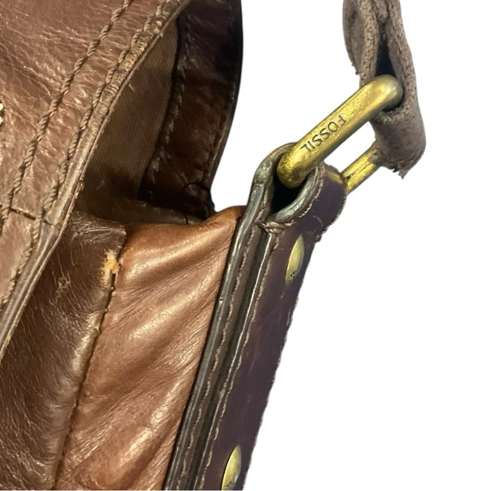 📬 FOSSIL Brown Leather Messenger Bag‎ 📎👔 Crossbody Work Satchel